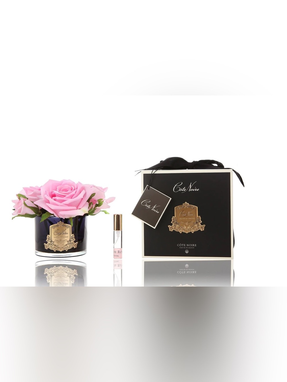 Cote Noire Perfumed Pink Rose Faux Flowers in Dark Vase